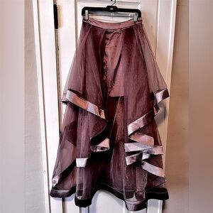 Beautiful plum floor length organza skirt trimmed in satin mini underskirt